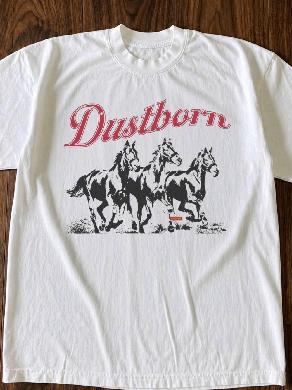 Gildan White Short-Sleeve Tee with Red Dustborn Script